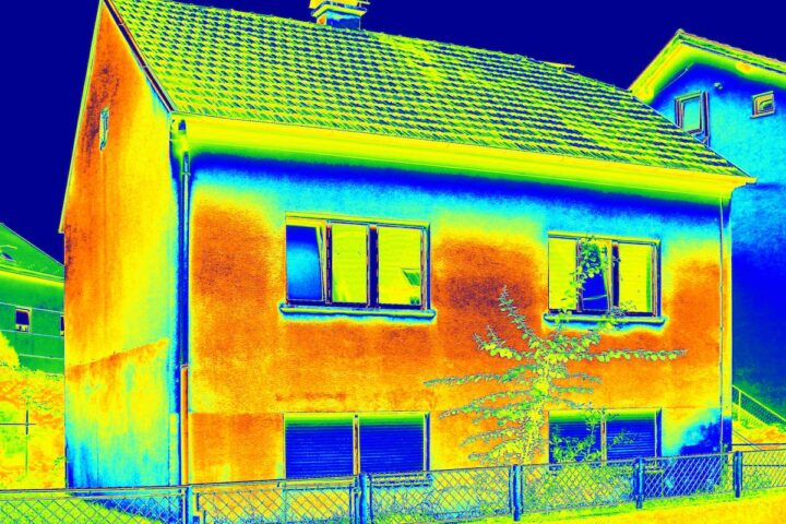 Infrarot-Aufnahme eines Hauses zeigt Zustand der Wärmedämmung an